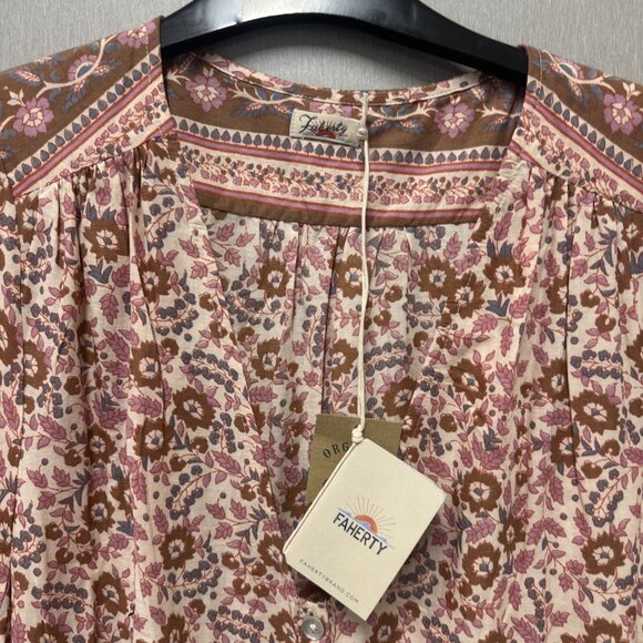 Faherty Women’s Orinda Floral Earth Peasant Sleeve Bohemian Maxi Sundress Medium - Picture 7 of 15